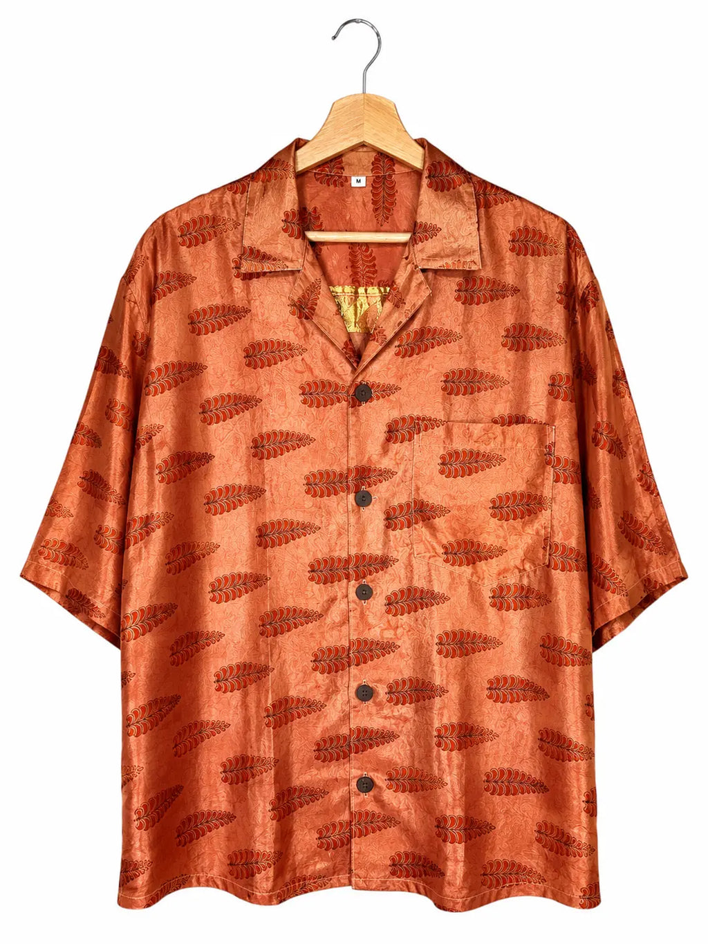 Camicia Etnica in Seta Sari Foglie Rame Zari - Taglia M