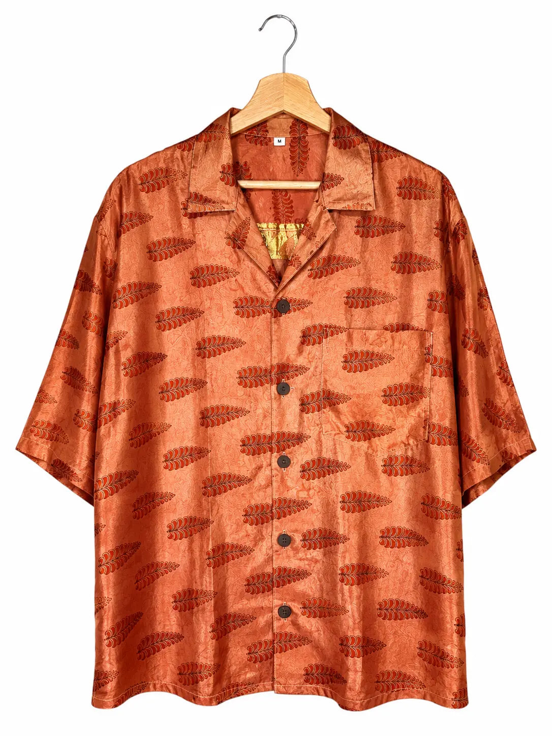 Camicia Etnica in Seta Sari Foglie Rame Zari - Taglia M