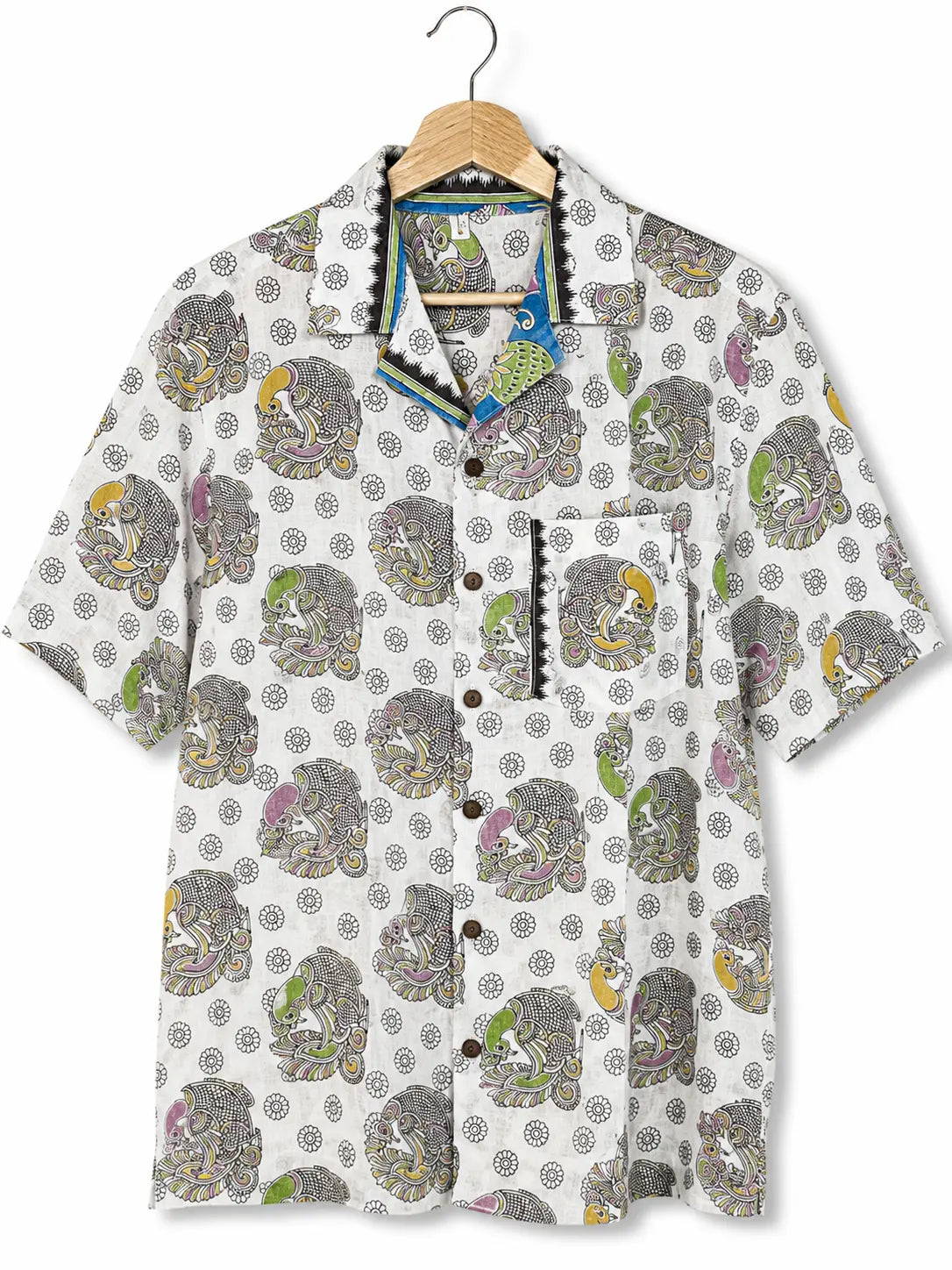 Camicia Etnica Sari Block Print Bianco Pavoni Multicolor - Taglia L CAMICIE PARTICOLARI