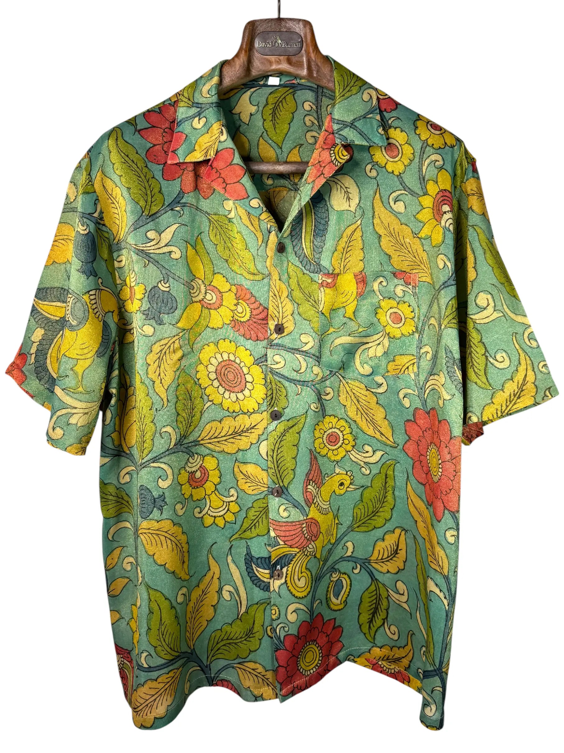 Camicia Etnica Seta Tussar Organza Fiori Oro - Taglia M