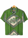 Camicia in Seta Sari Verde con Medaglioni a Rombo Unisex - Taglia M