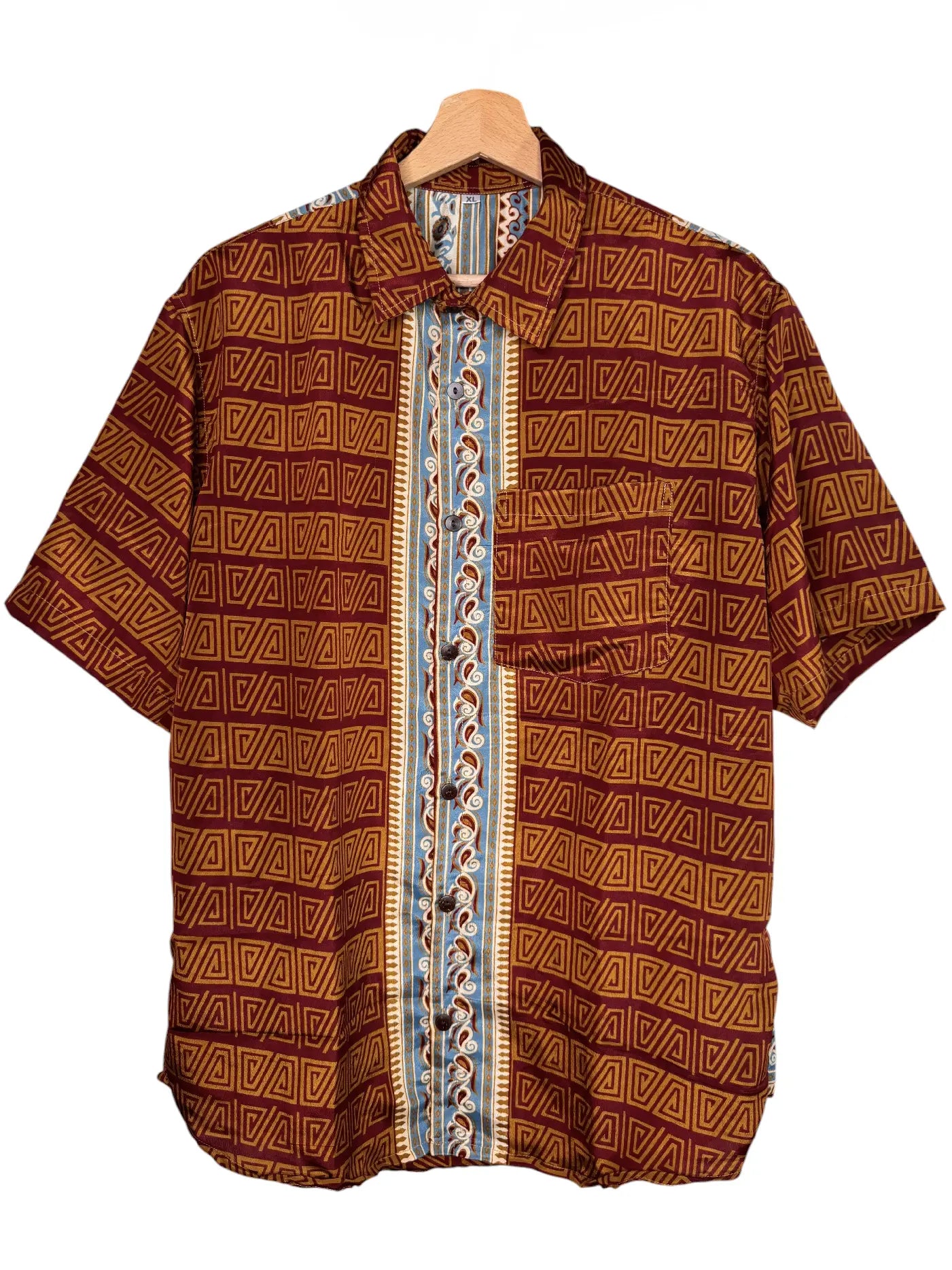 Camicia Sari Etnica Bordeaux Ocra Geometrica Tribale - Taglia XL