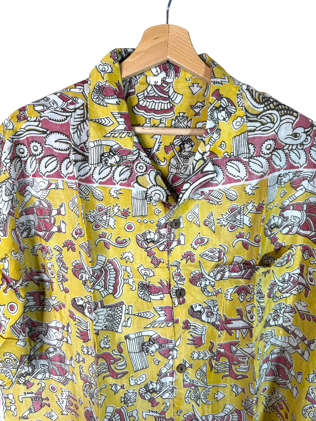 Camicia Etnica Sari Block Print Giallo Guerrieri Kalamkari - Taglia M CAMICIE PARTICOLARI