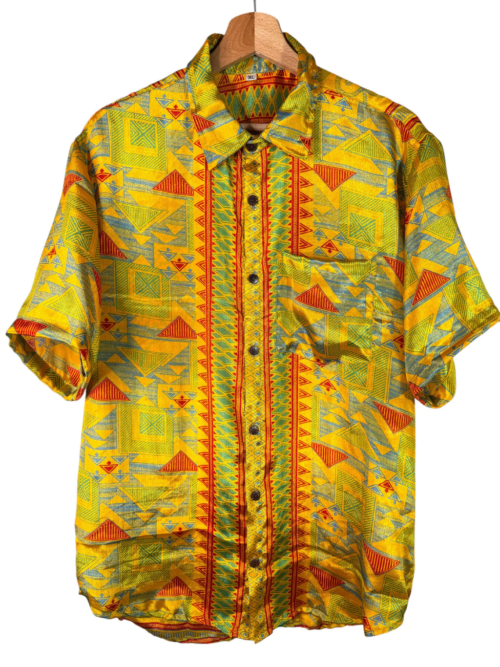 Camicia Sari Geometrica Giallo Zafferano e Rosso Unisex - Taglia XL