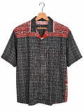 Camicia in Seta Sari Tartan e Arcate Mughal Nero Rosso Unisex - Taglia L