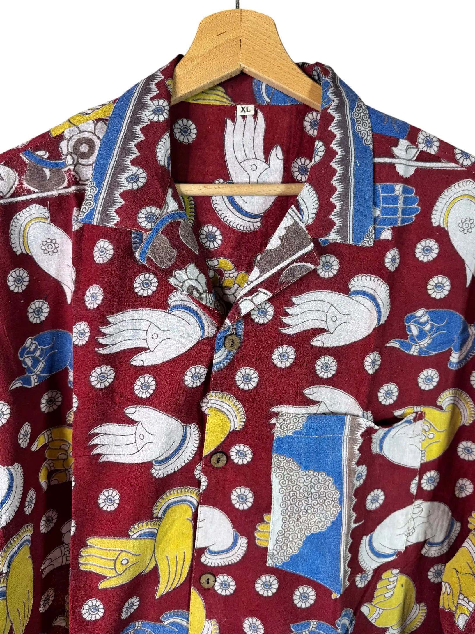 Camicia Etnica Sari Block Print Bordeaux Mani Mudra - Taglia XL CAMICIE PARTICOLARI