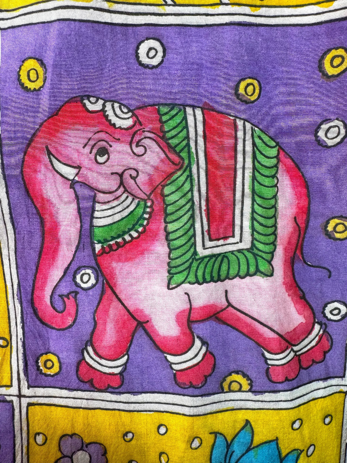 Camicia Etnica Seta Tussar Kalamkari Elefanti Rosa - Taglia L