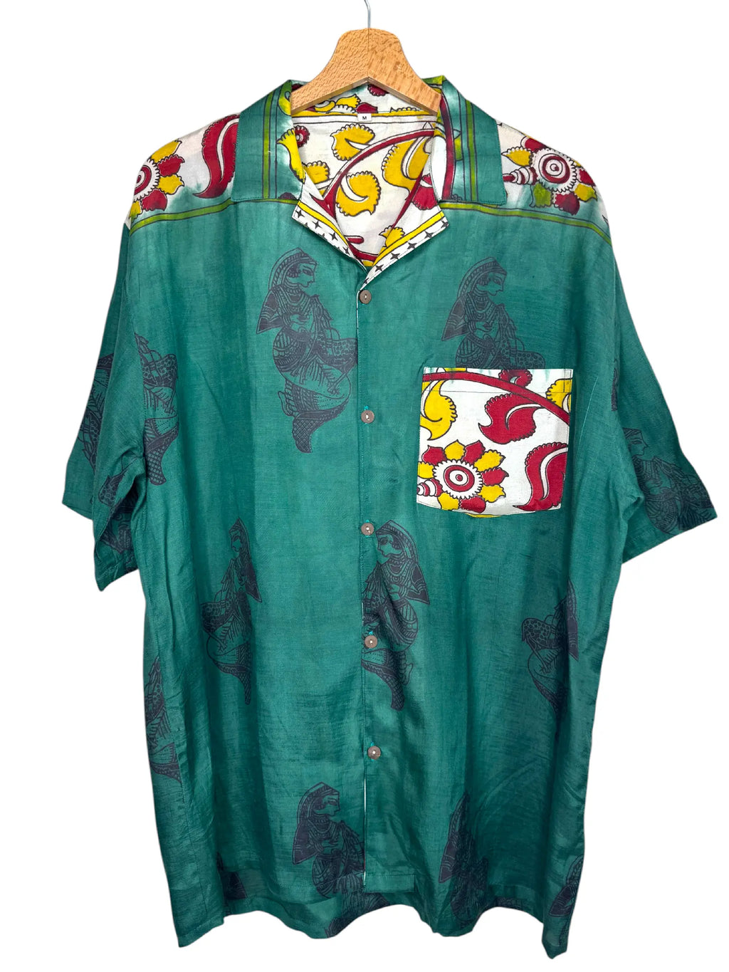 Camicia Etnica Kalamkari Danzatrici Verde Smeraldo - Taglia M