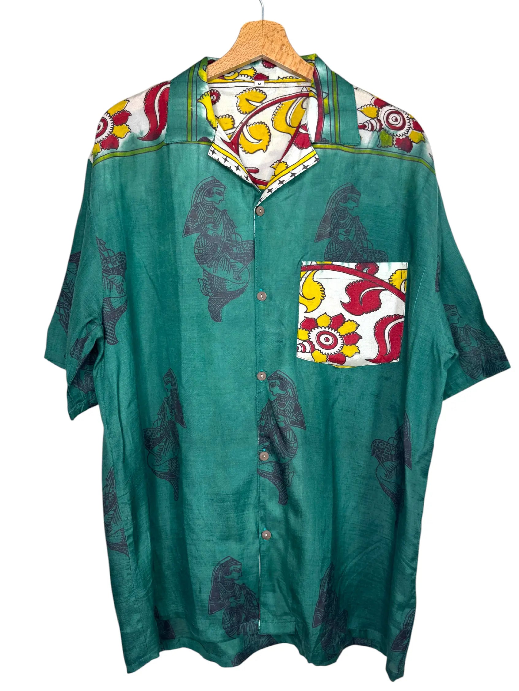 Camicia Etnica Kalamkari Danzatrici Verde Smeraldo - Taglia M