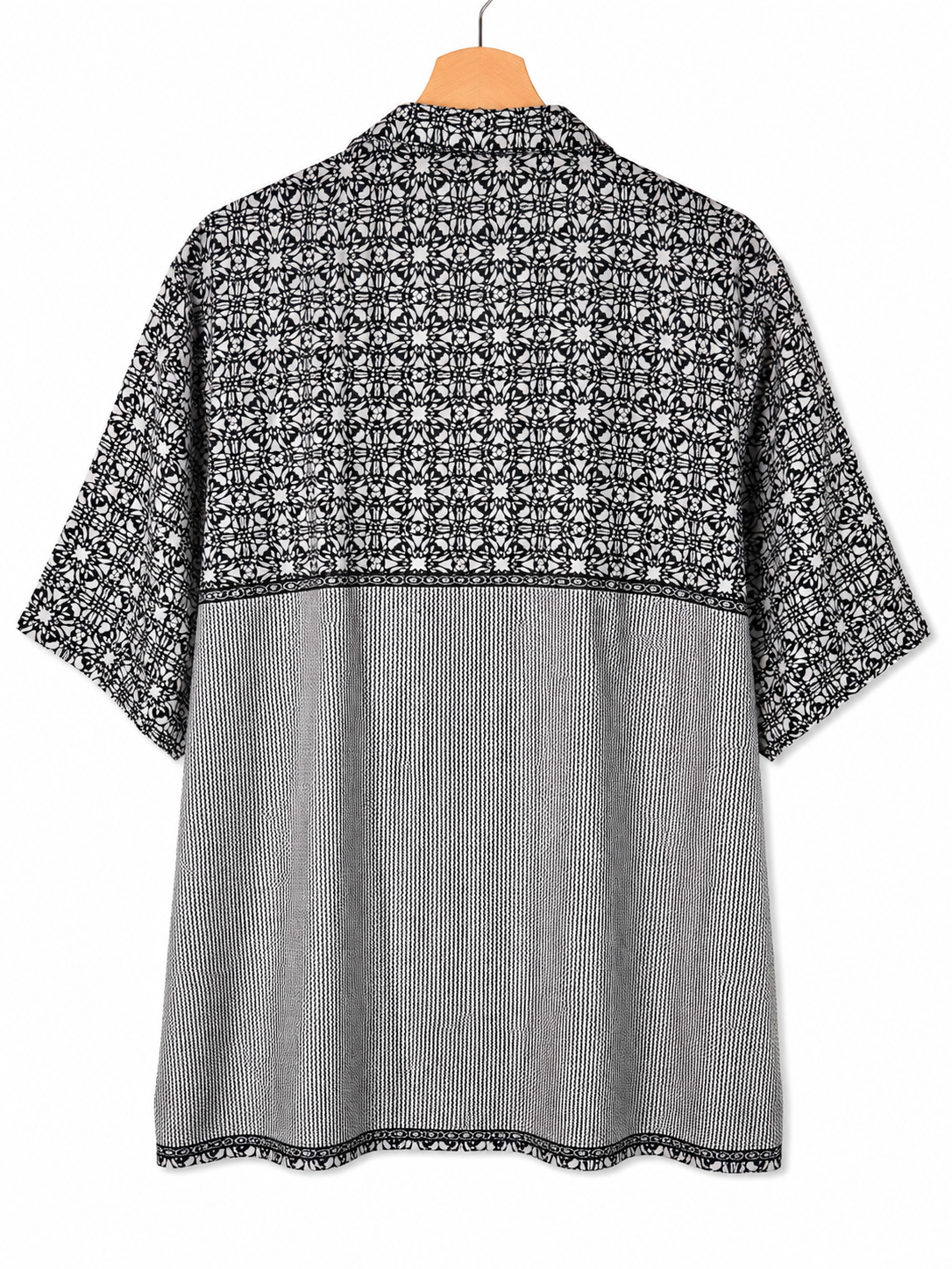 Camicia in Seta Sari Caleidoscopica Bianco Nero Unisex - Taglia XL