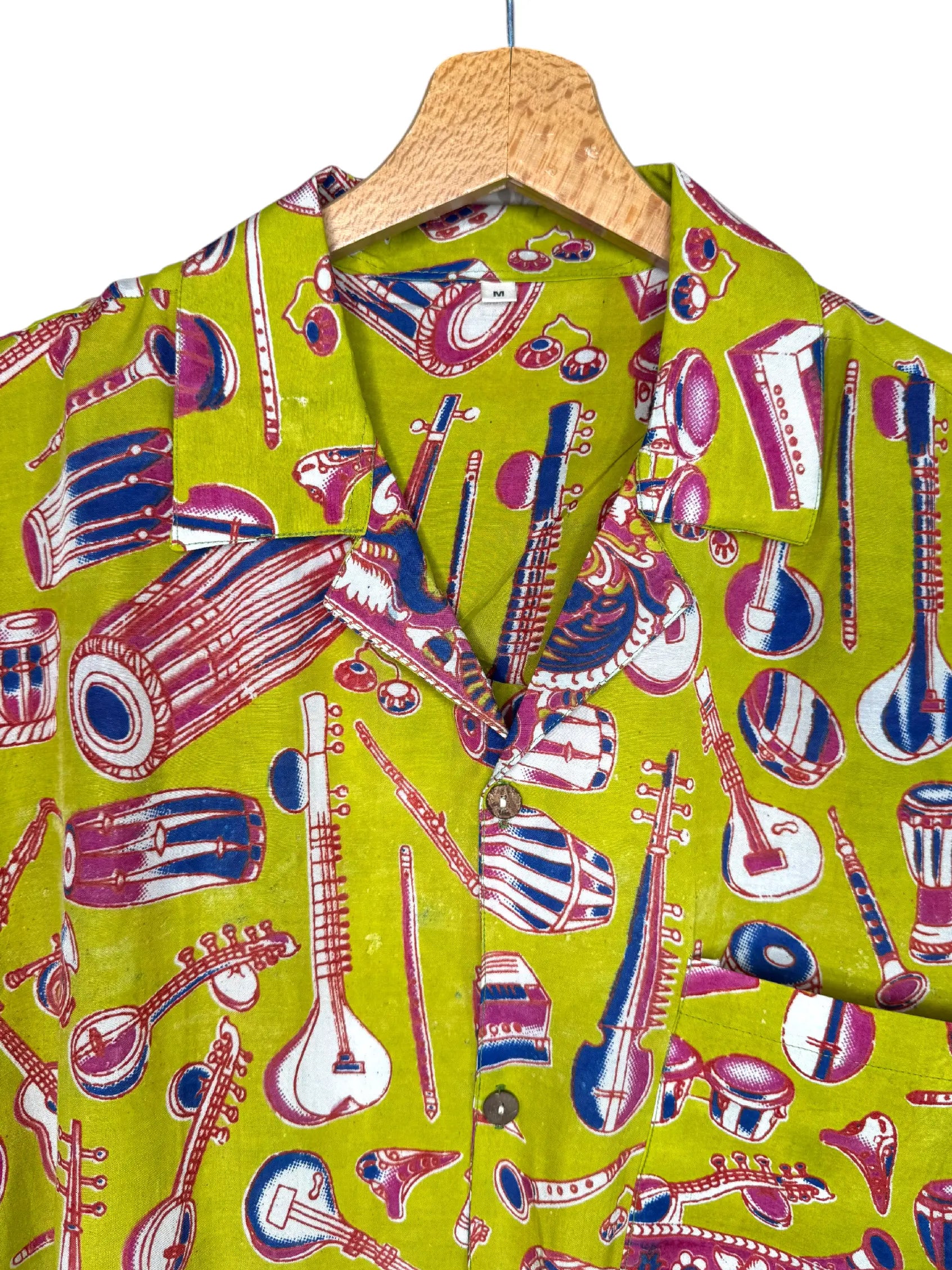 Camicia Etnica Kalamkari Strumenti Musicali Verde - Taglia M