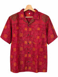 Camicia in Seta Sari Bandhani Rosso e Verde Unisex - Taglia L