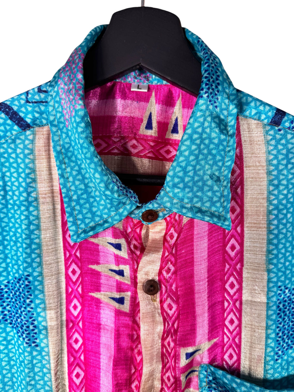 Camicia Sari Etnica Turchese Fucsia Geometrica Unisex - Taglia L