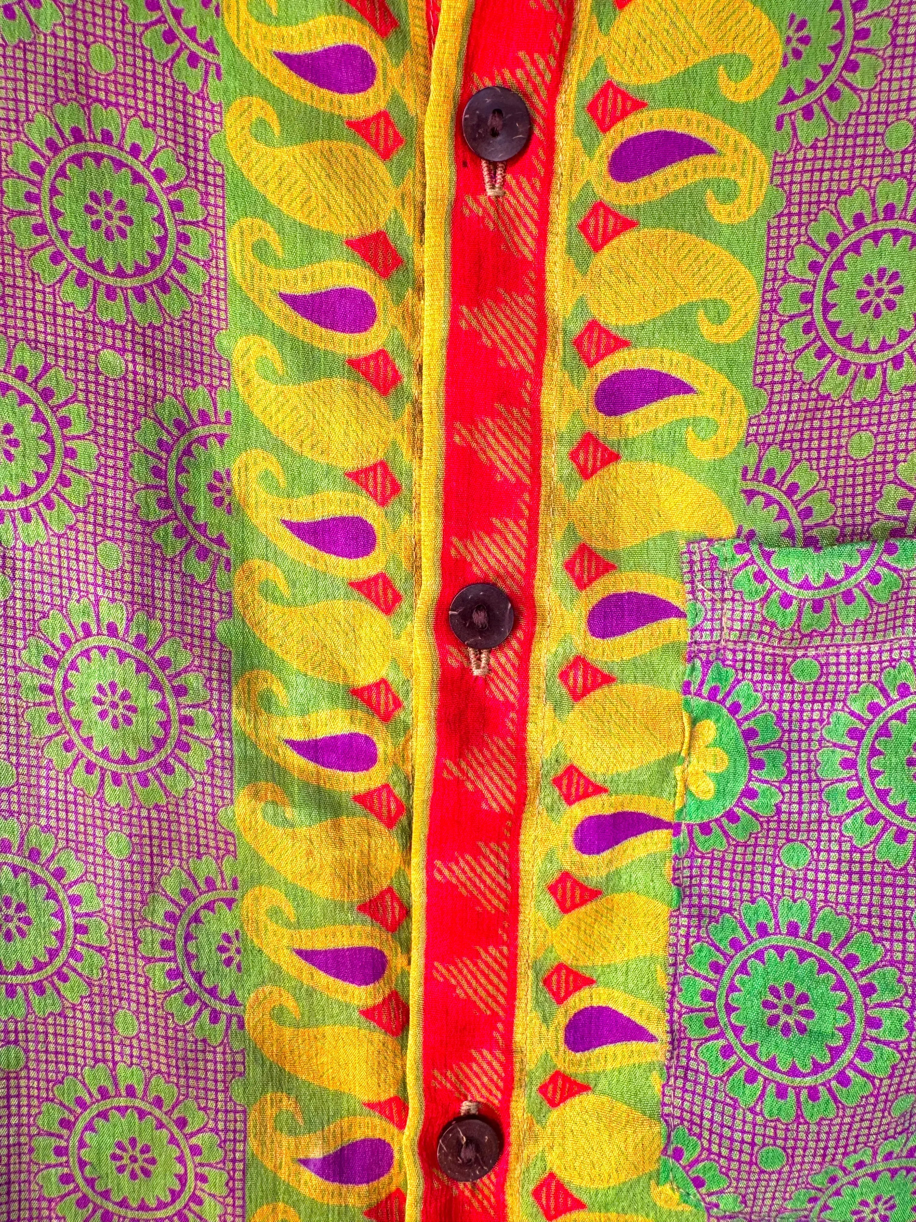 Camicia Etnica Verde Lime Viola Mandala Paisley Boho - Unisex - Taglia M