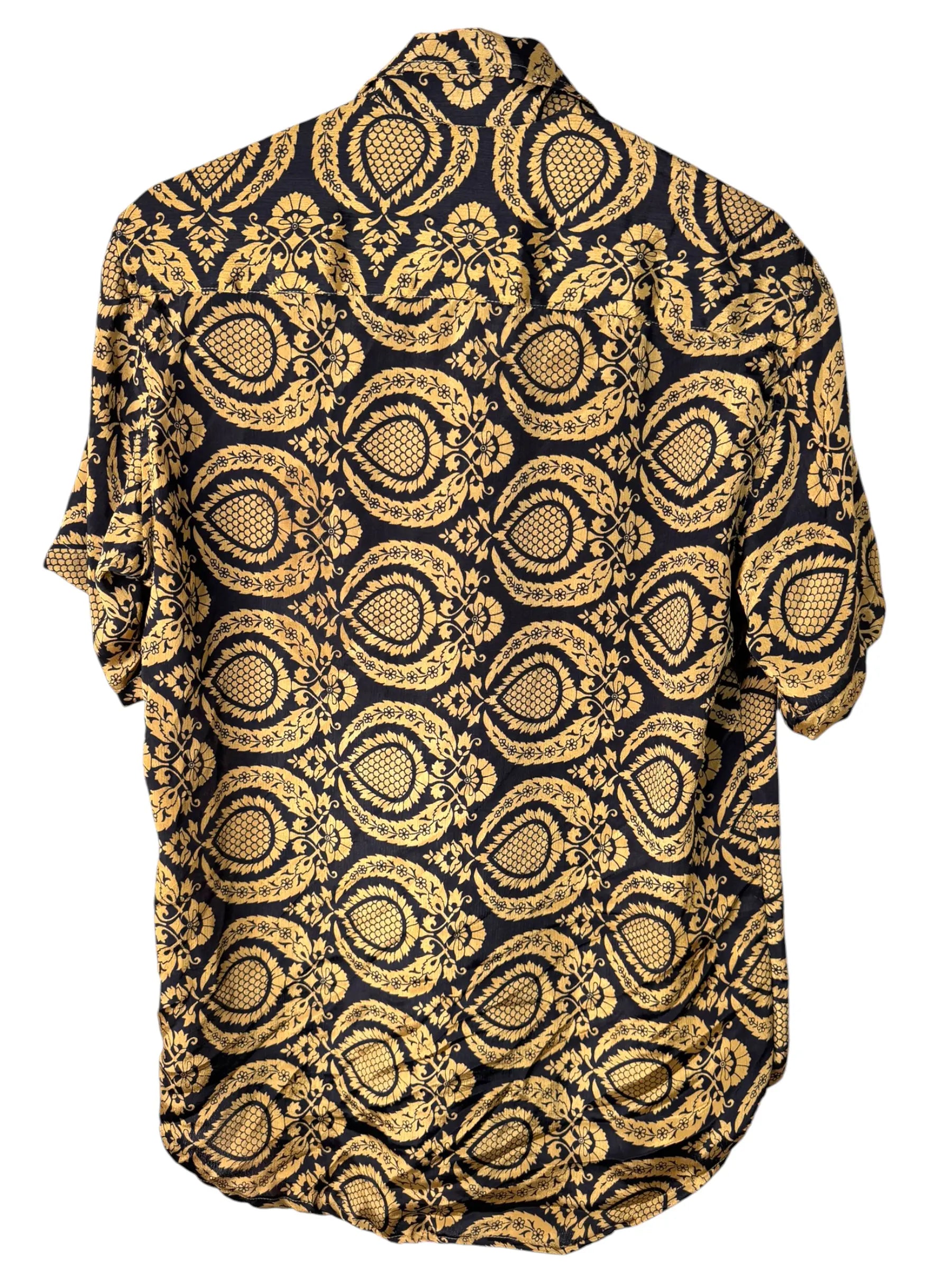 Camicia Paisley Nera e Oro - Sari Upcycled - Taglia M