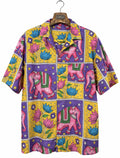 Camicia Etnica Seta Tussar Kalamkari Elefanti Rosa - Taglia L