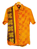 Camicia Etnica Geometrica Gialla e Rossa Sari Upcycled - Taglia M