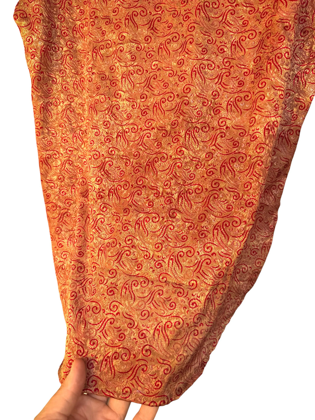 Camicia Etnica Arancio Rosso - Arabesco Cangiante Boho Sari - Taglia L CAMICIE PARTICOLARI