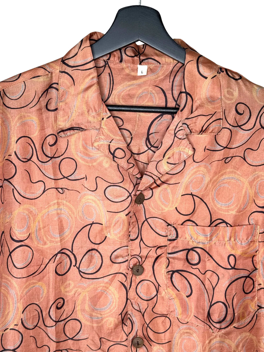 Camicia Etnica in Seta Sari Spirali Rosa Cipria - Taglia L