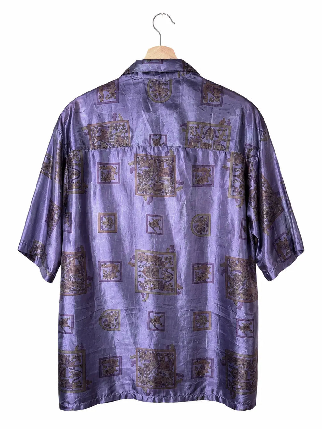 Camicia Etnica in Seta Sari Stemmi Lilla Ambra - Tg S