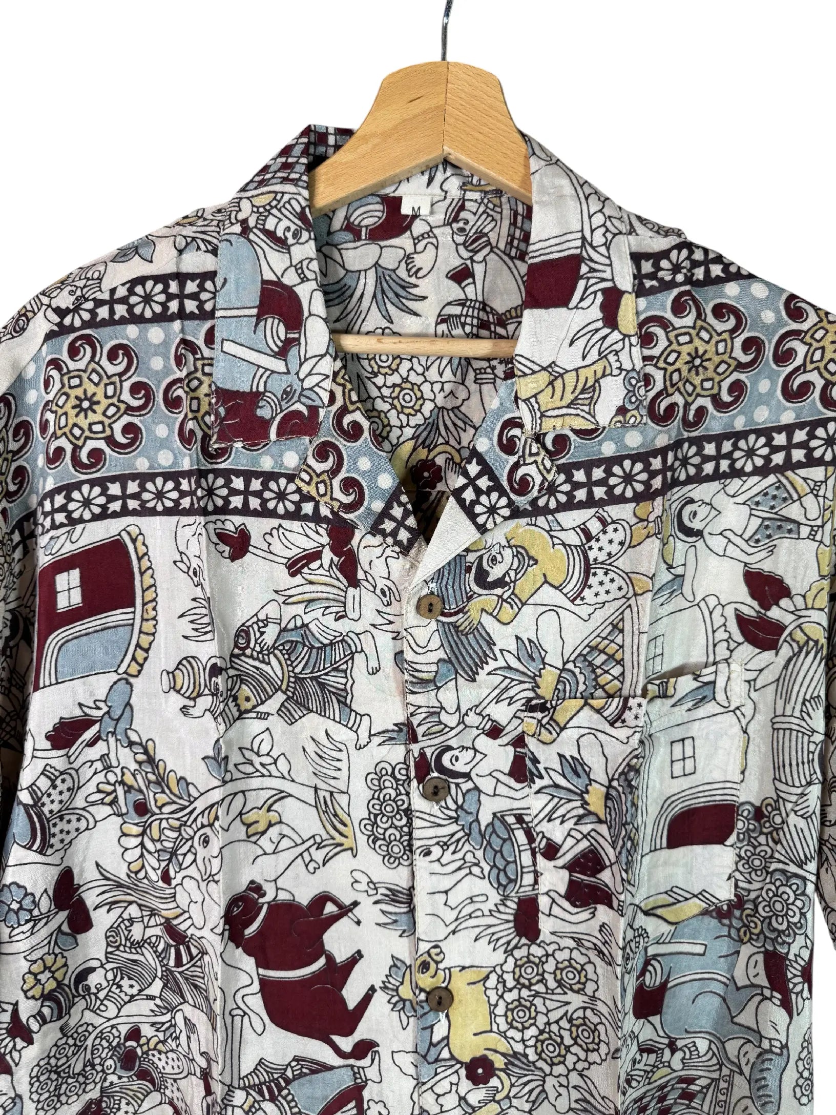 Camicia Etnica Sari Block Print Avorio Vita di Villaggio - Taglia M CAMICIE PARTICOLARI
