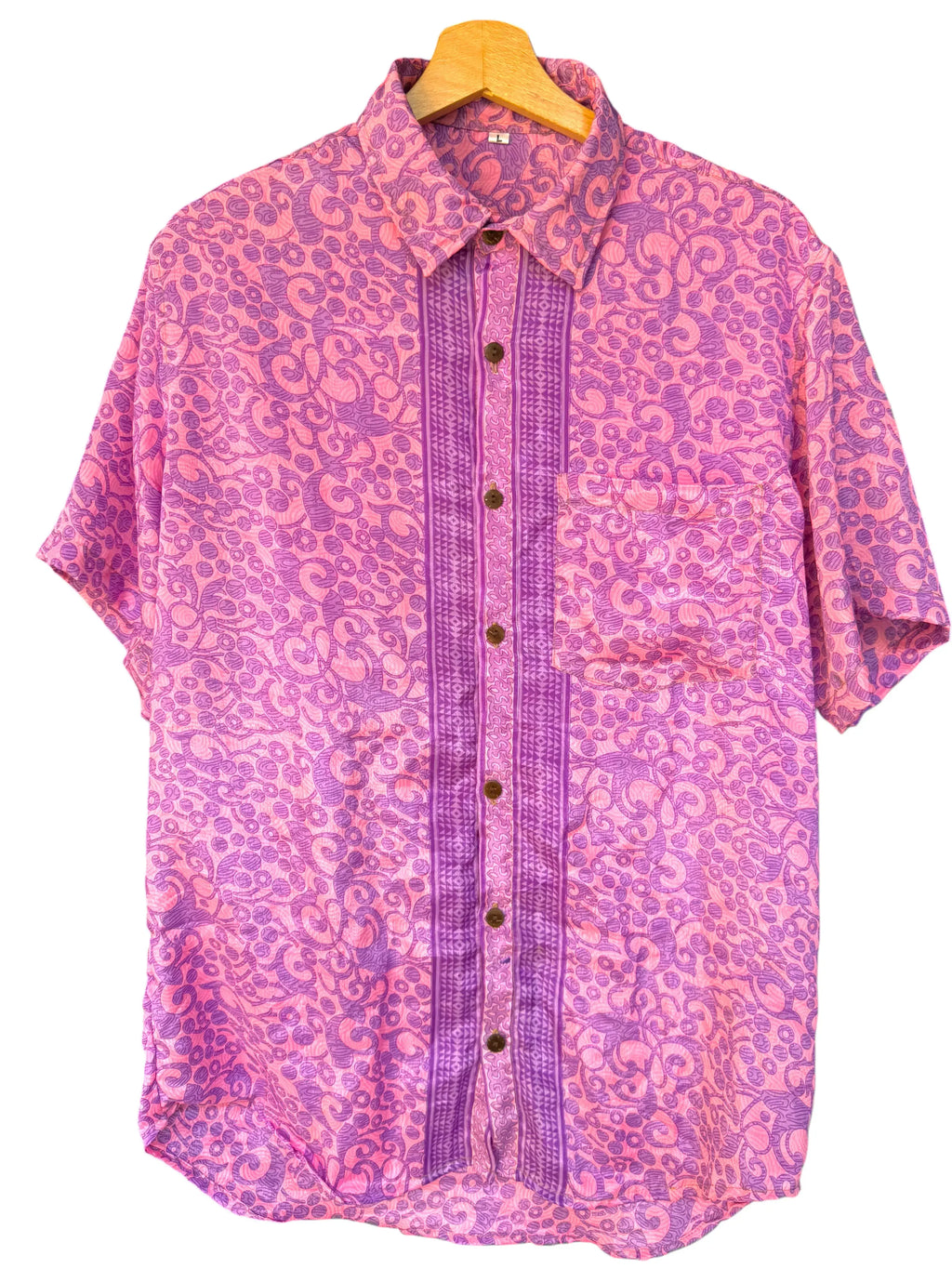 Camicia Etnica Rosa Viola - Paisley Sari - Unisex Festival - Taglia L