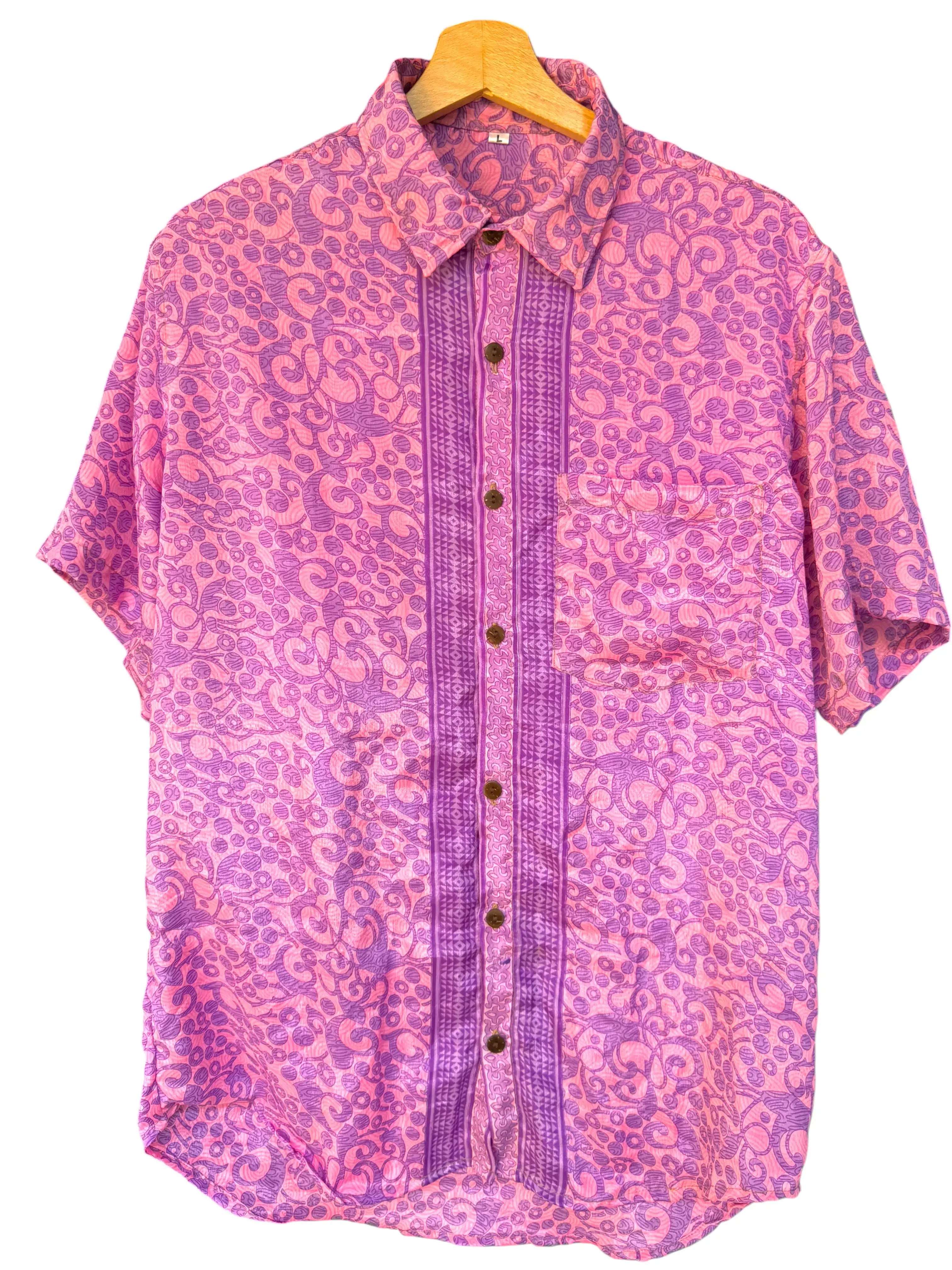 Camicia Etnica Rosa Viola - Paisley Sari - Unisex Festival - Taglia L