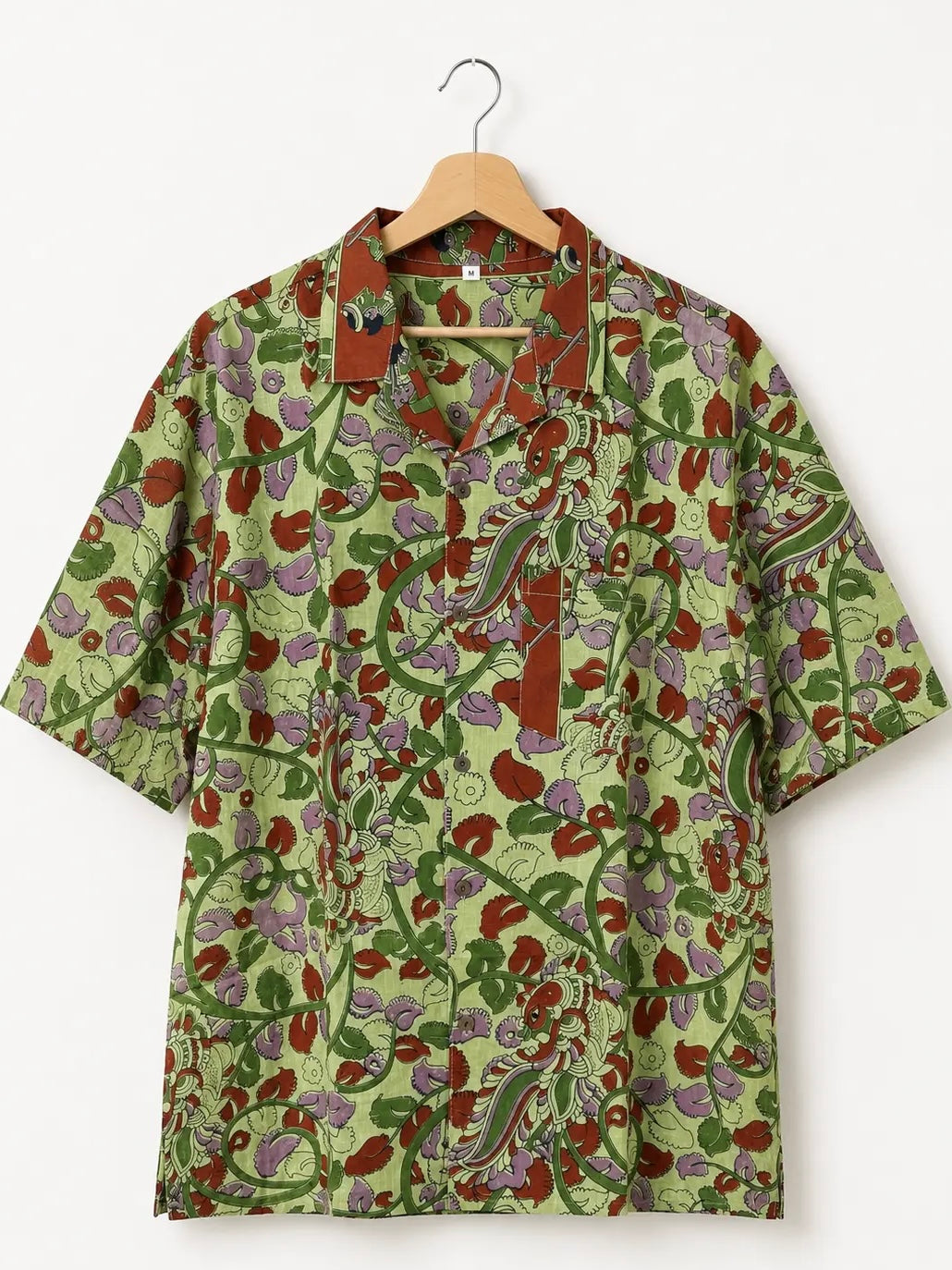 Camicia Sari Block Print Floreale Verde Salvia Unisex - Taglia M CAMICIE PARTICOLARI