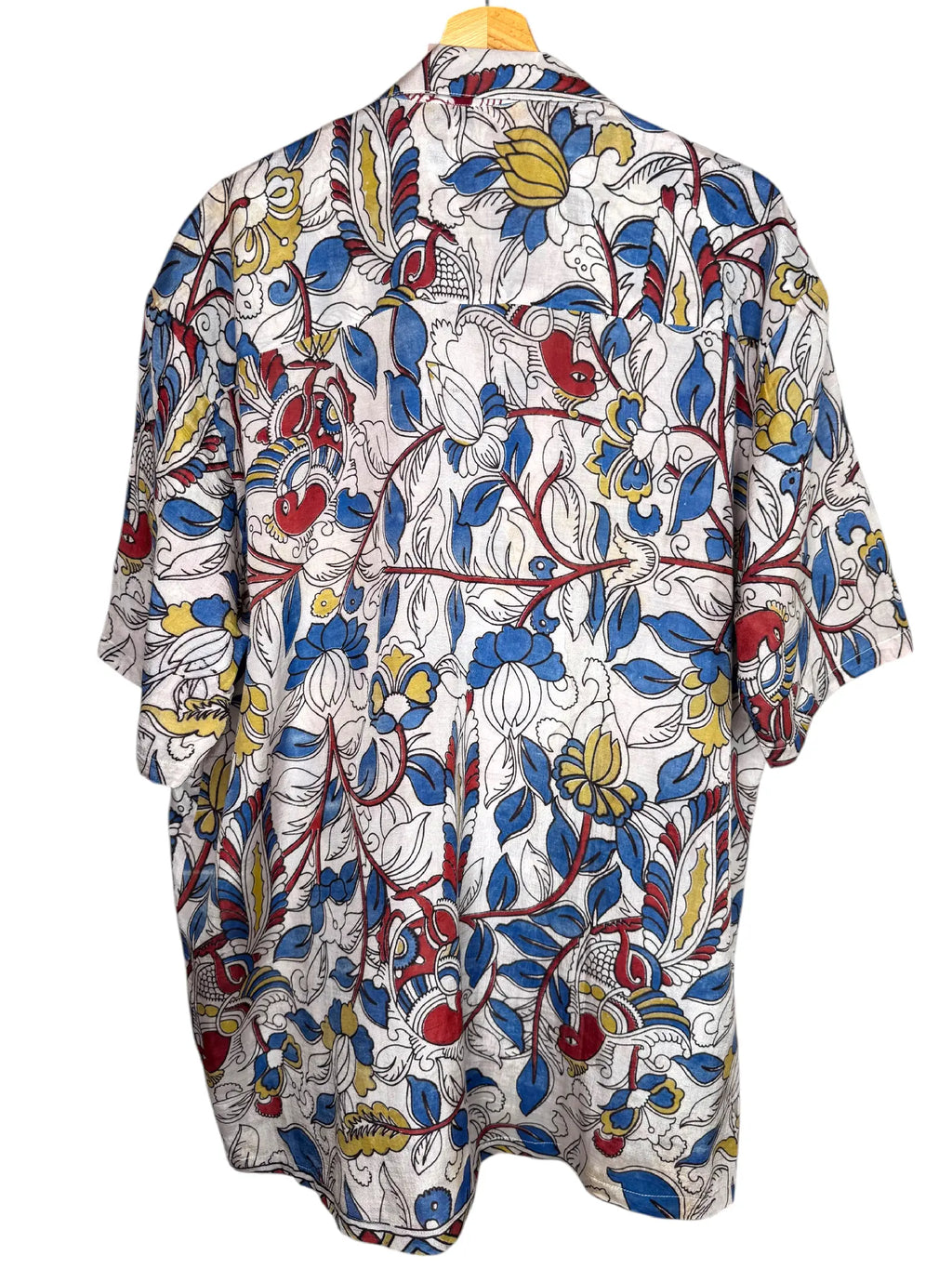 Camicia Etnica Kalamkari Pappagalli Cotone Blu - Taglia XL