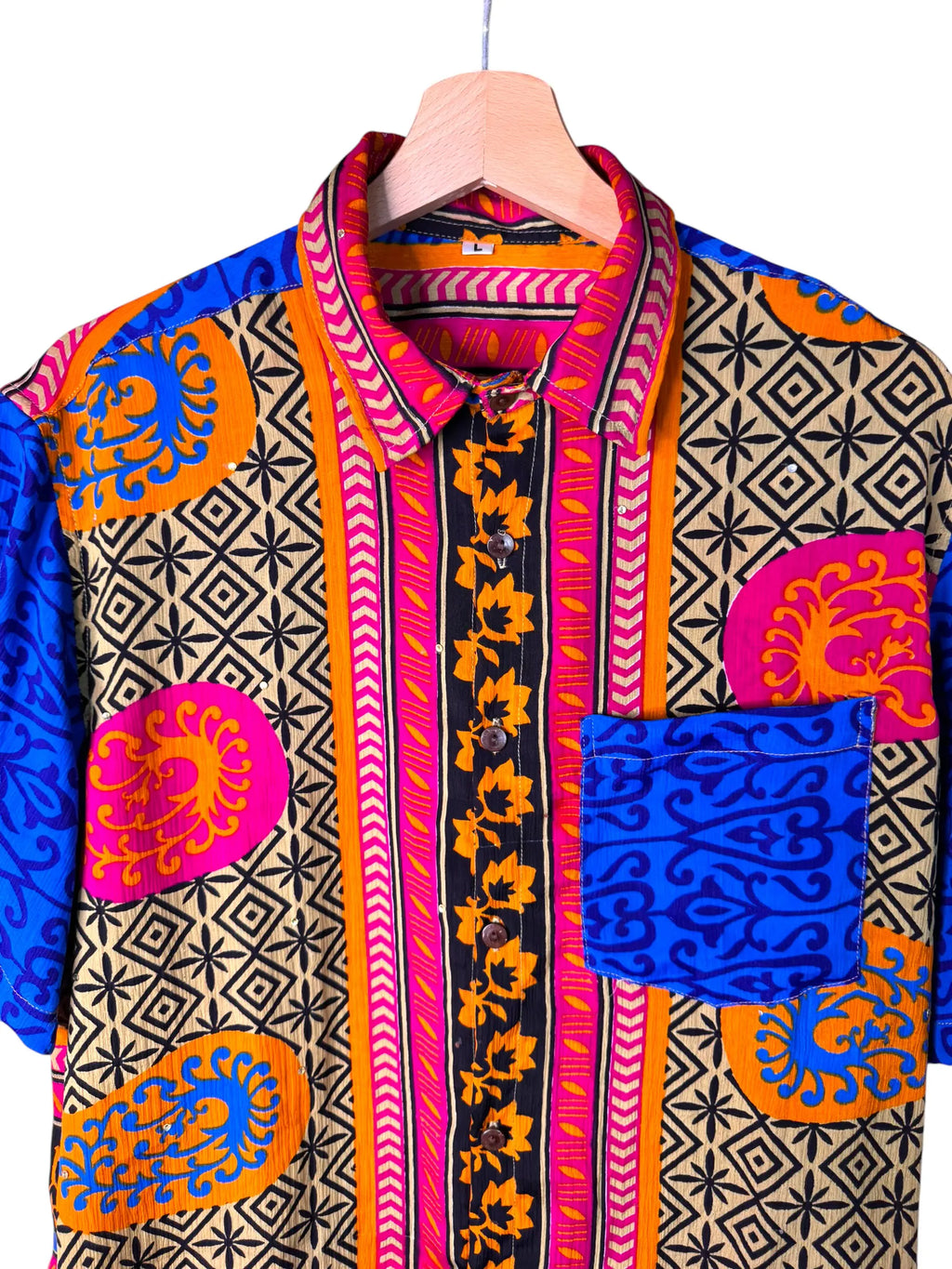Camicia Particolare Blu e Fucsia - Sari - Taglia L