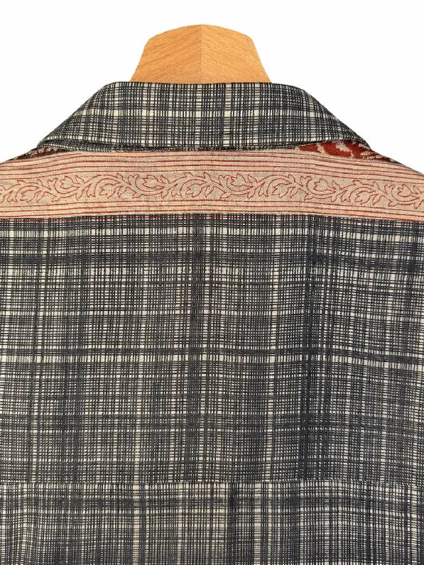 Camicia in Seta Sari Antracite con Banda Foglie Unisex - Taglia M