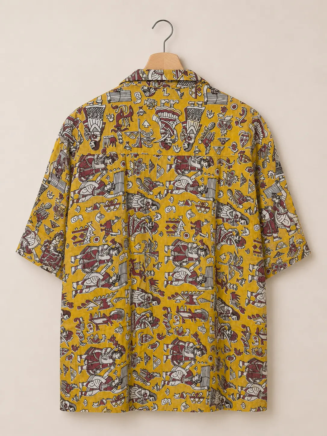 Camicia Etnica Sari Block Print Scene Narrative - Taglia S