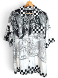 Camicia Etnica Kalamkari Elefanti Cotone Bianco e Nero - L