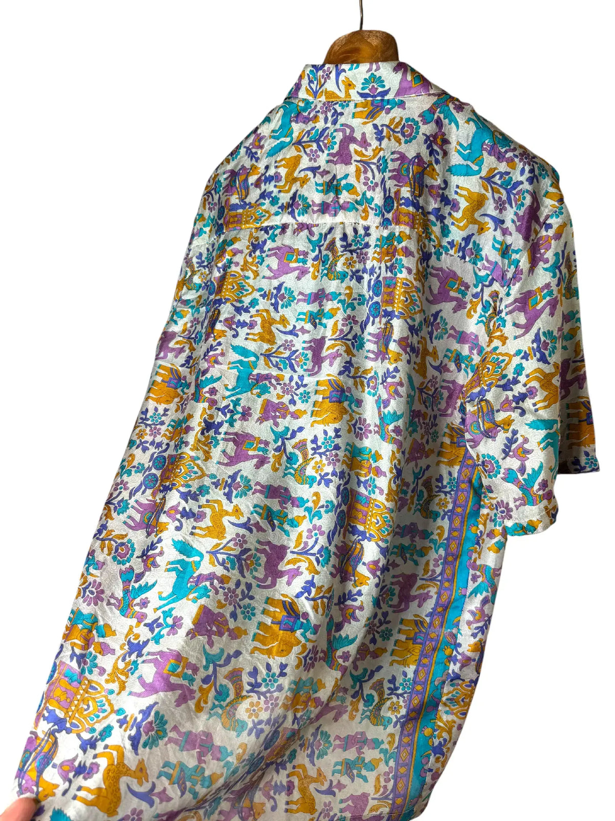 Camicia Etnica in Seta Sari Vintage Bestiario Fantastico - Taglia S