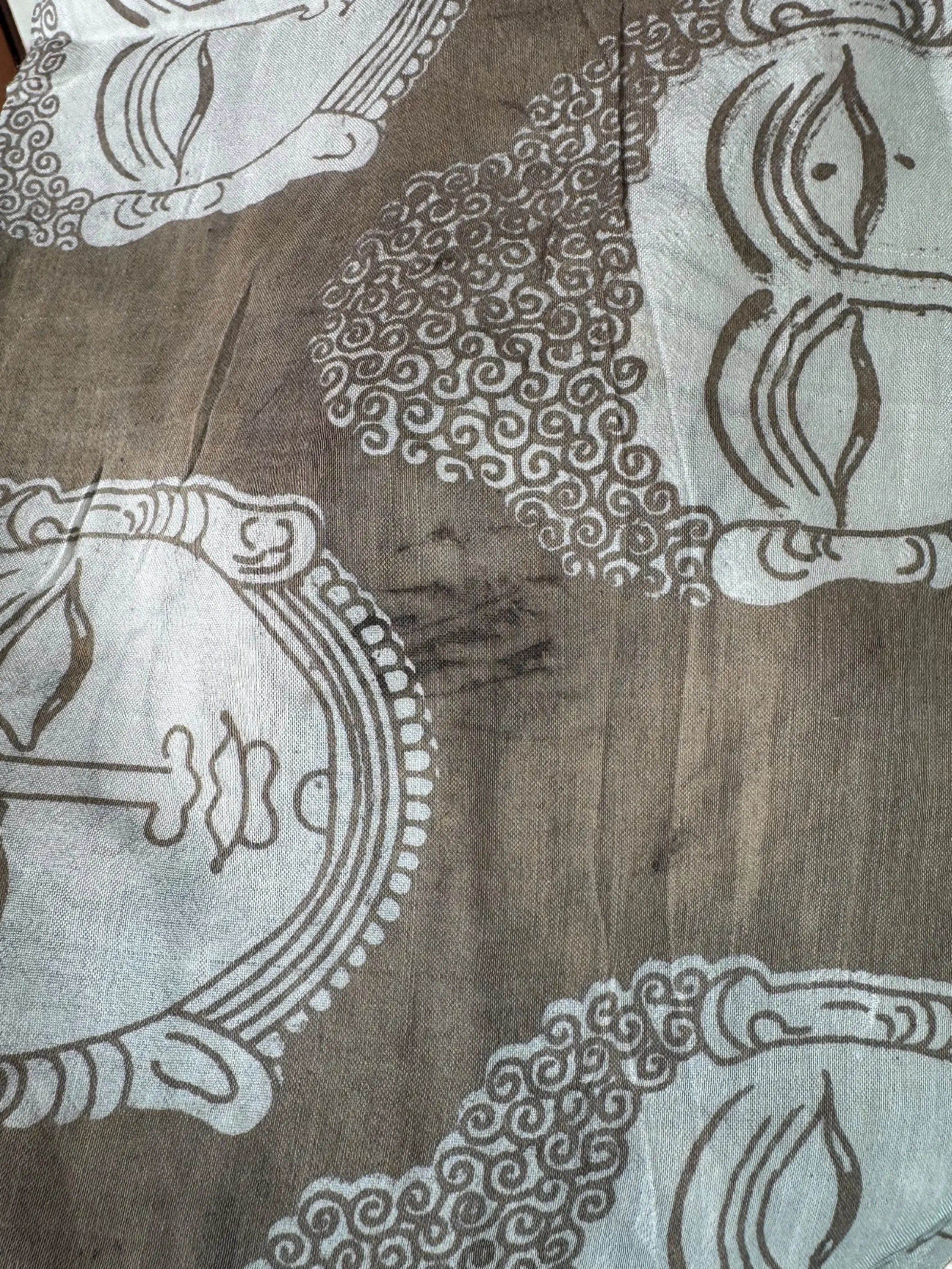 Camicia Kalamkari Block Print Buddha e Pavone Tortora Unisex - Taglia XL CAMICIE PARTICOLARI
