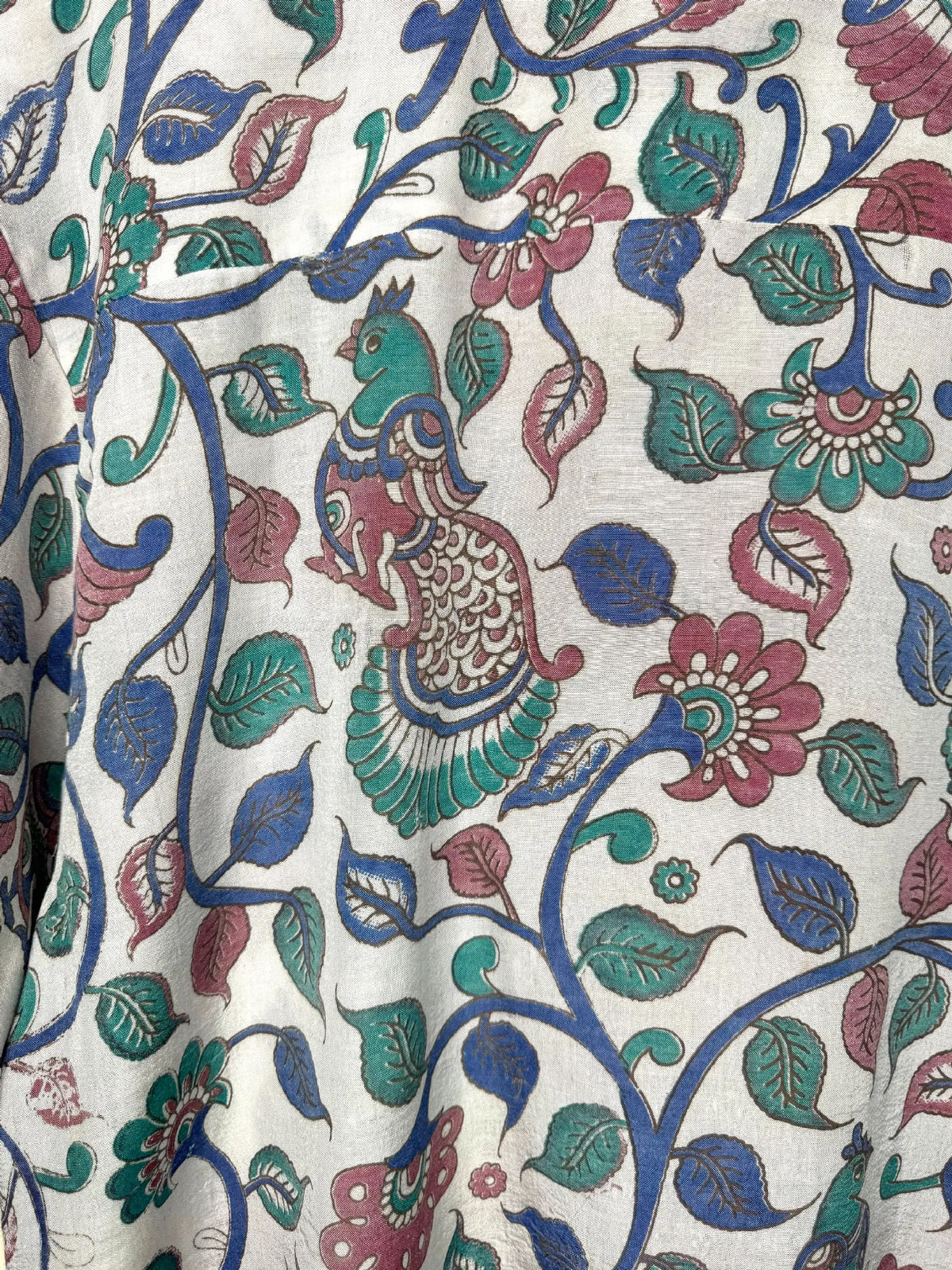 Camicia Etnica Kalamkari Pavoni Cotone Bianco - Taglia L