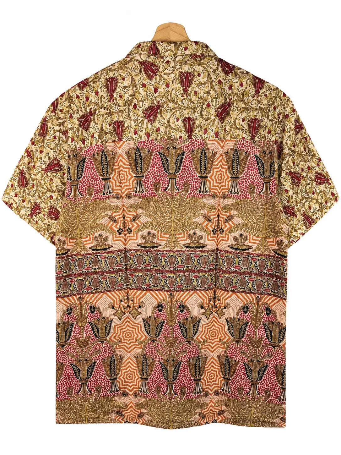 Camicia Unisex in Seta Sari Kalamkari con Fiori e Uccelli - Taglia L CAMICIE PARTICOLARI
