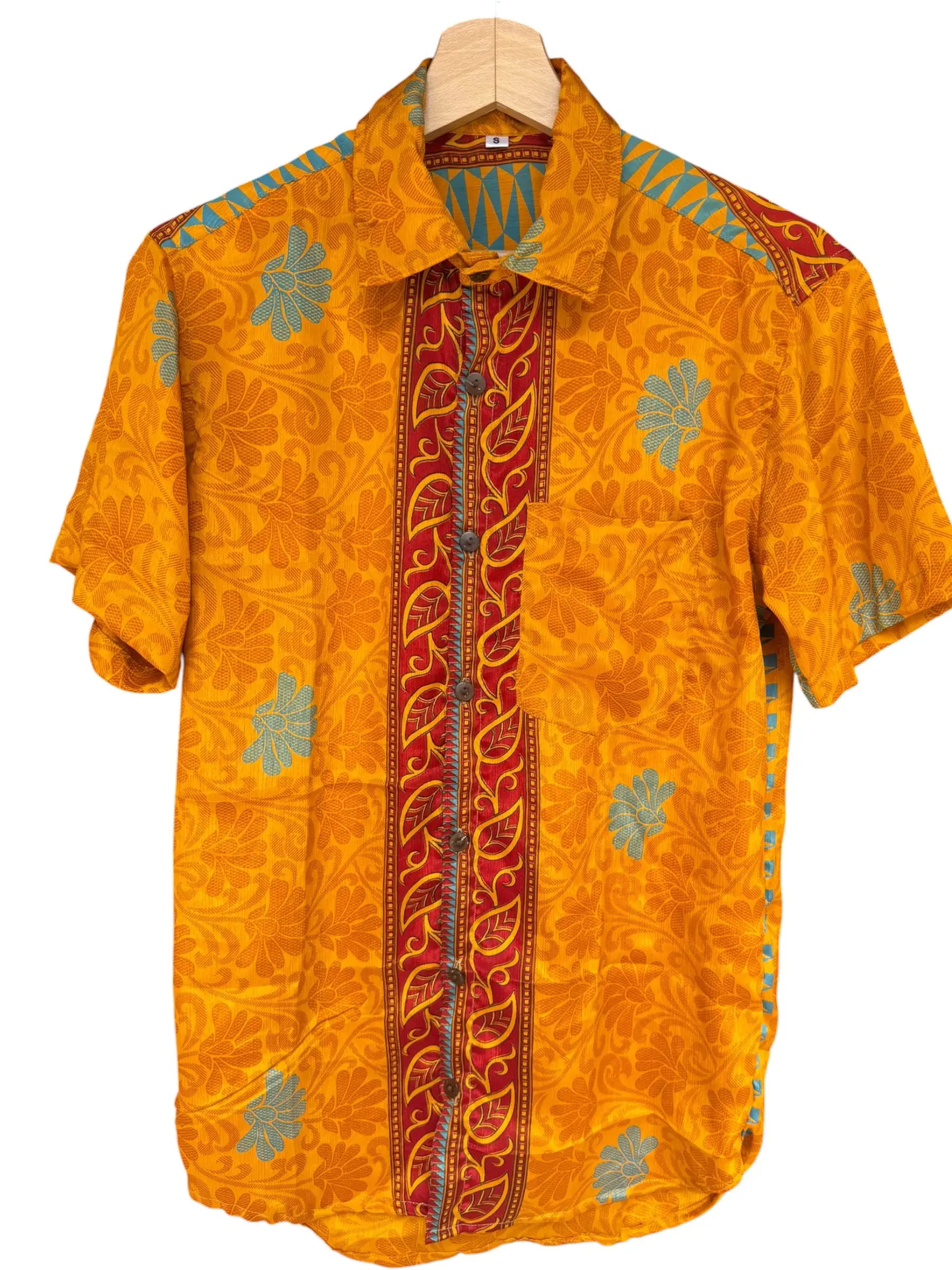 Camicia Etnica Arancione Fantasia Floreale Boho - Taglia S