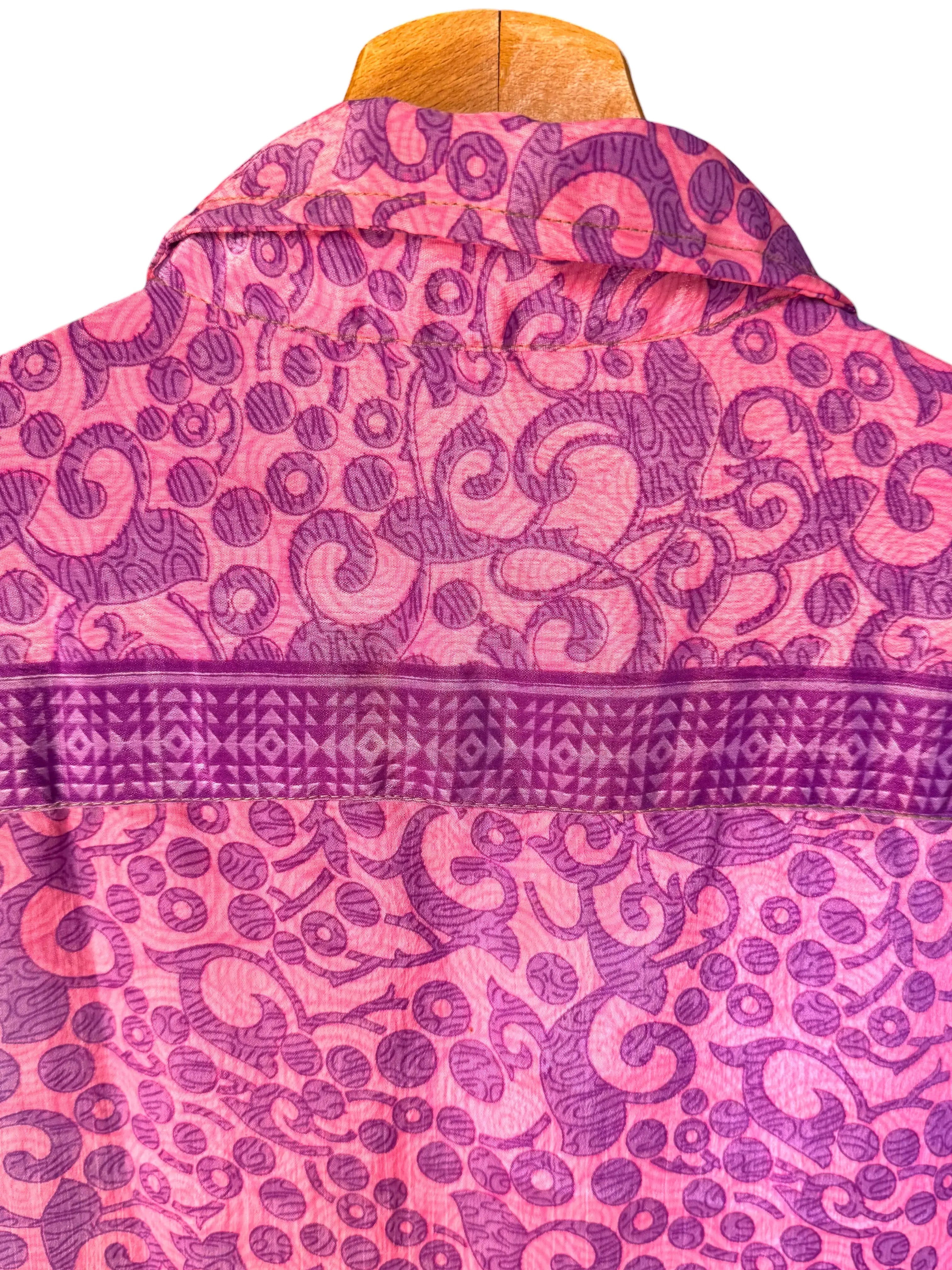 Camicia Etnica Rosa Viola - Paisley Sari - Unisex Festival - Taglia L