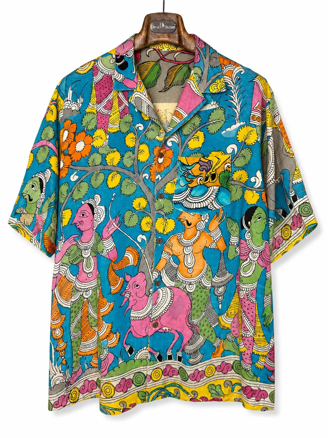 Camicia Etnica Seta Tussar Kalamkari Krishna Tempio - L