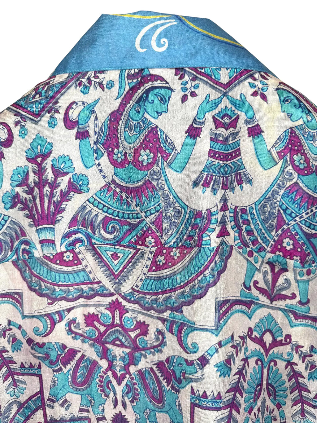 Camicia Etnica in Seta Sari Vintage Danzatrici Elefanti - Taglia S
