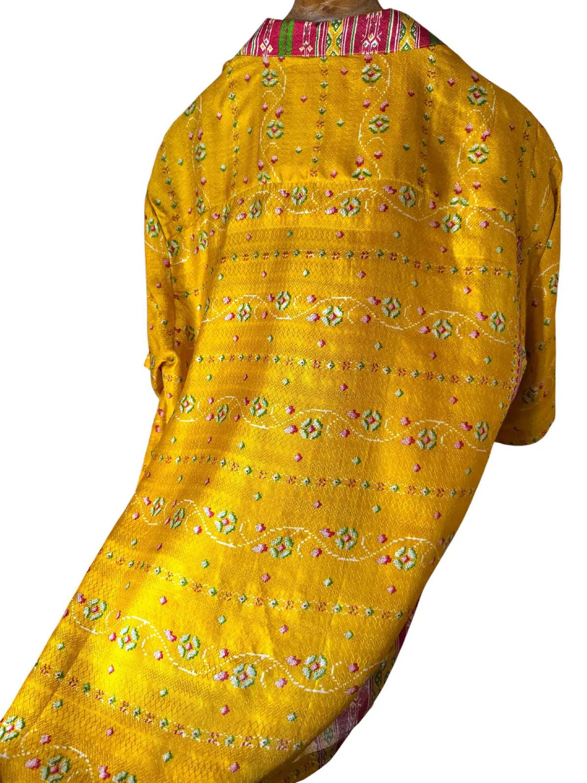 Camicia Etnica in Seta Sari Vintage Zafferano Bordeaux - Taglia L