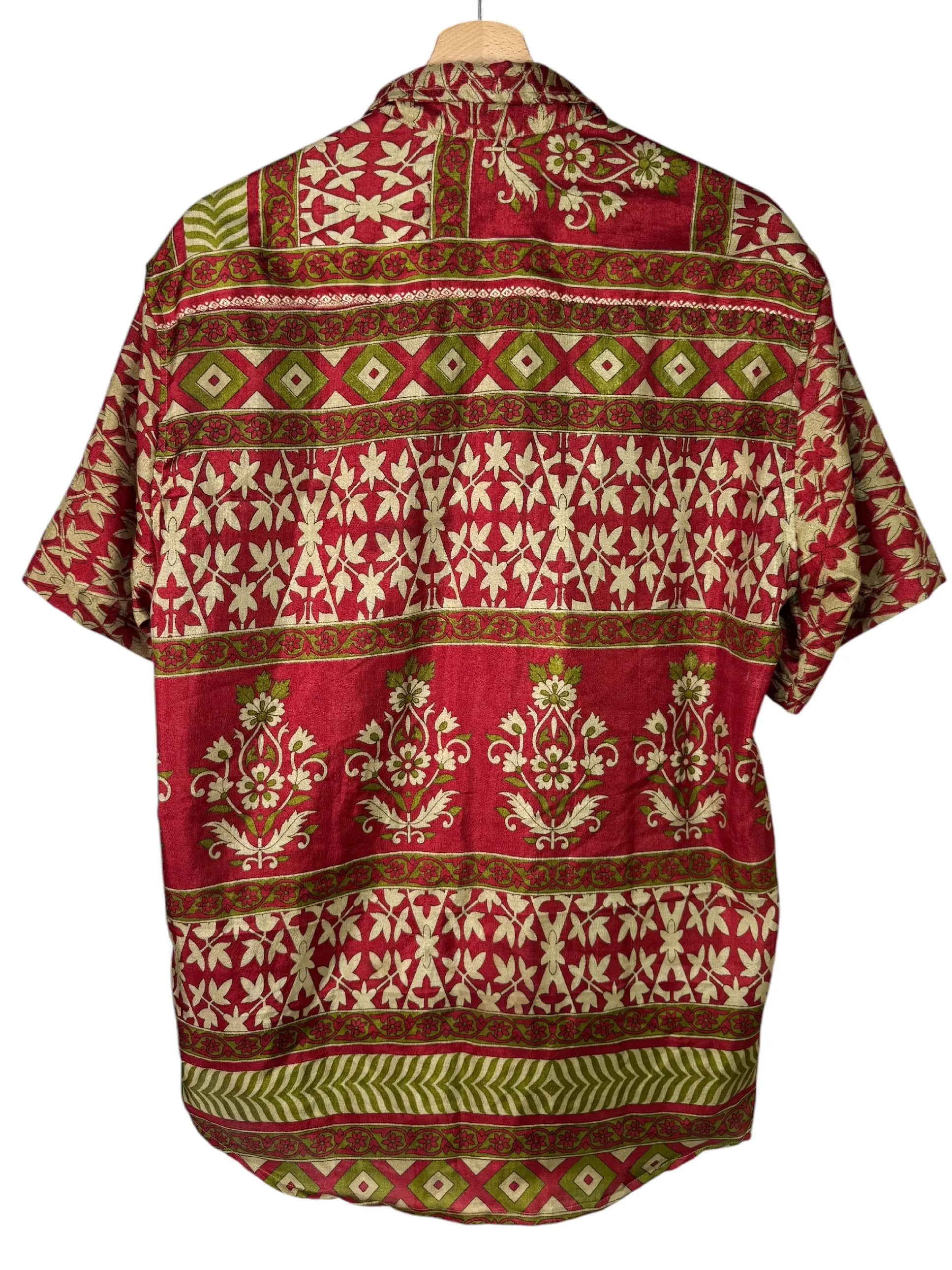 Camicia Etnica Sari Floreale Rosso Oro - Taglia XL CAMICIE PARTICOLARI