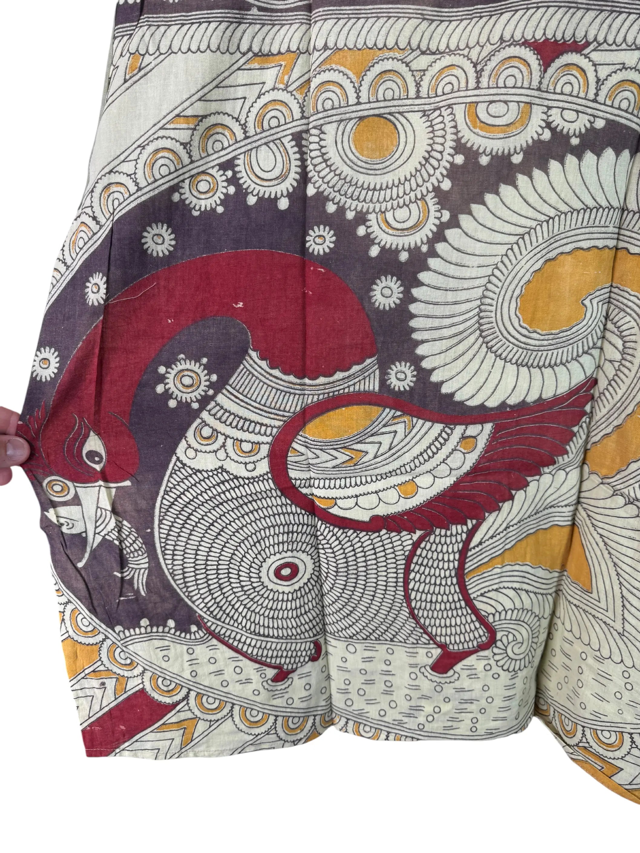 Camicia Kalamkari Block Print Dea Indiana e Pavone Verde Unisex - Taglia XL CAMICIE PARTICOLARI