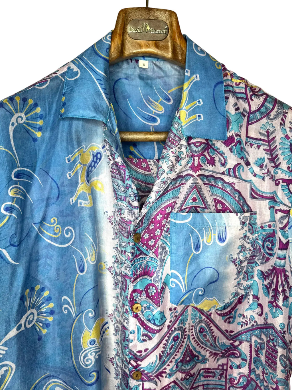 Camicia Etnica in Seta Sari Vintage Danzatrici Elefanti - Taglia S