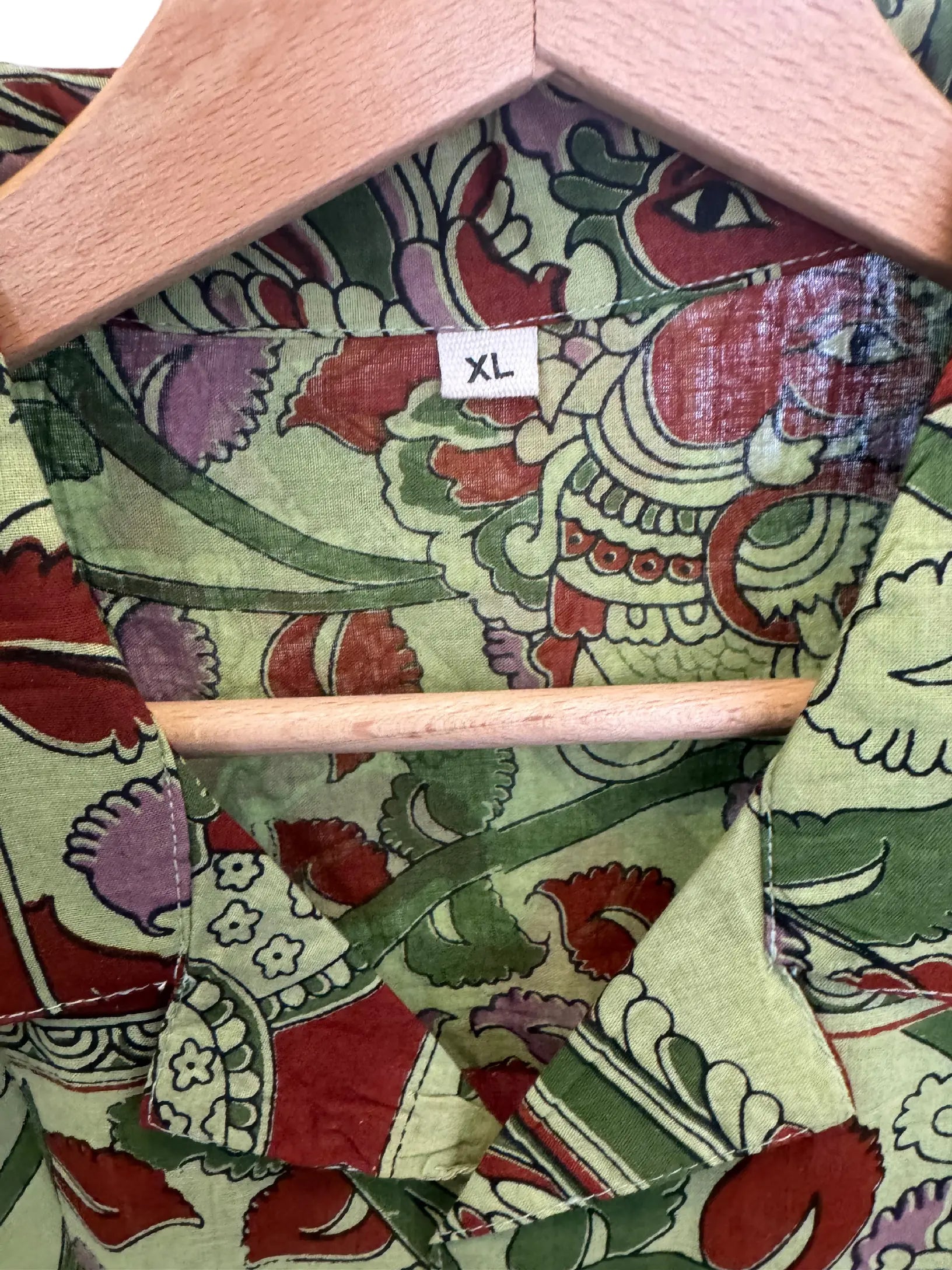 Camicia Sari Block Print Verde Lime Figure Danzanti Unisex - Taglia XL CAMICIE PARTICOLARI