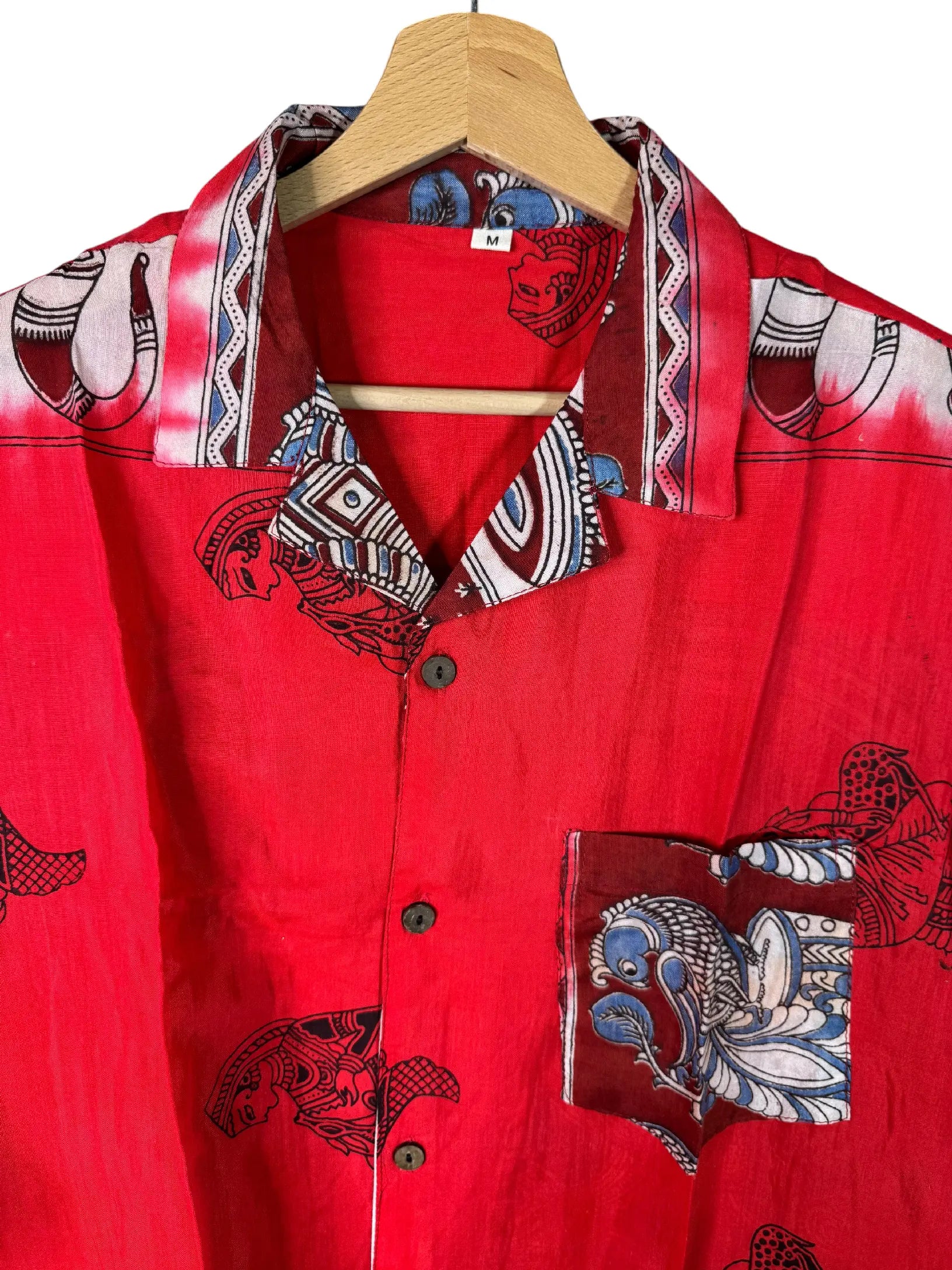 Camicia Etnica Sari Block Print Rosso Figure Indiane - Taglia M CAMICIE PARTICOLARI
