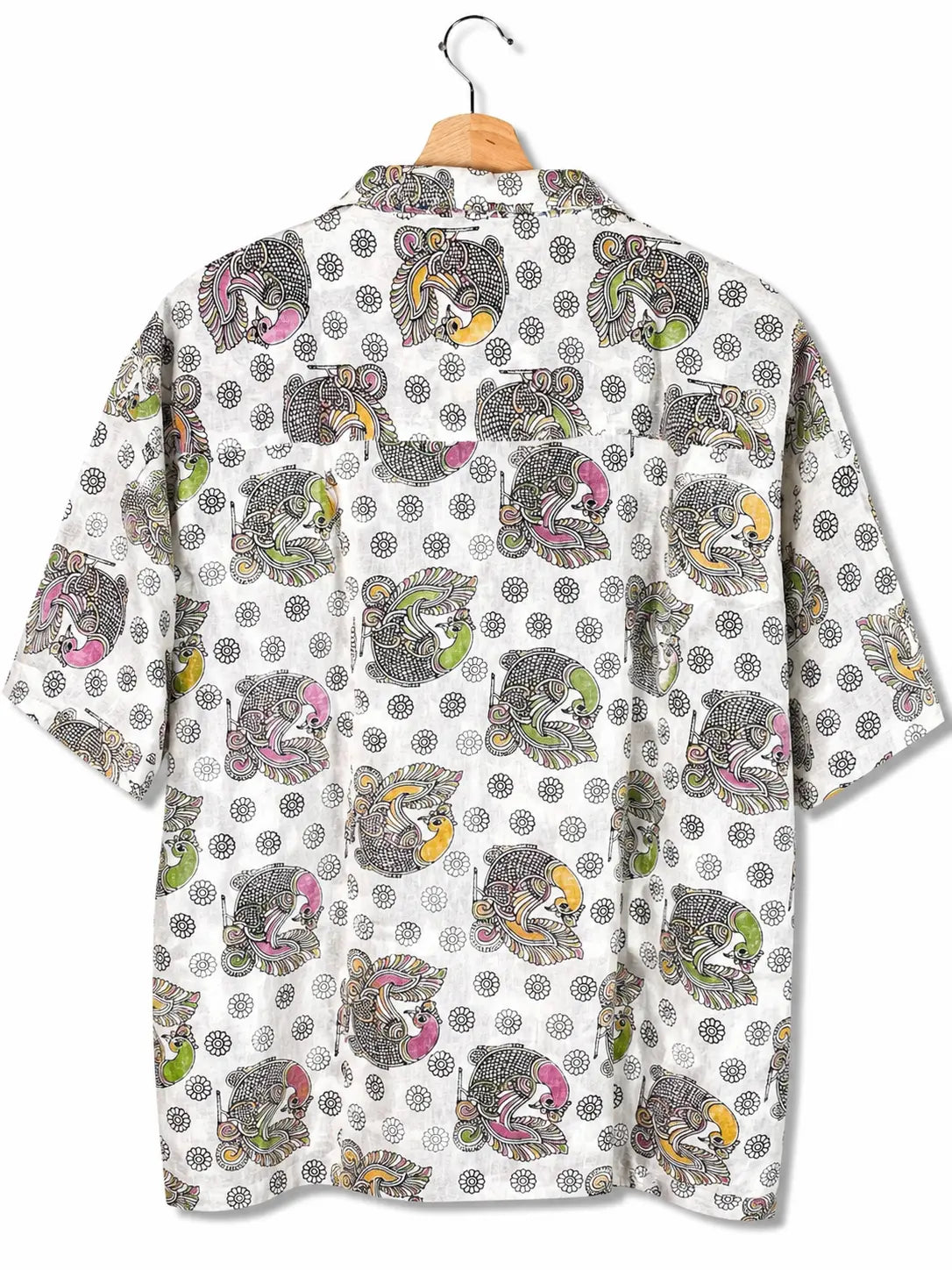 Camicia Etnica Sari Block Print Bianco Pavoni Multicolor - Taglia L CAMICIE PARTICOLARI