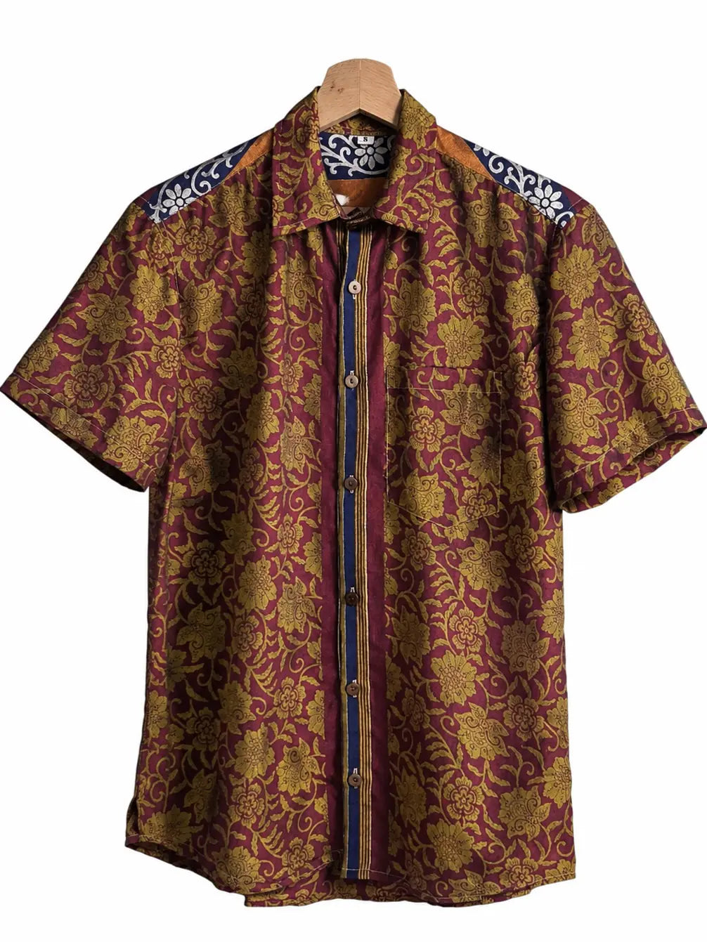 Camicia Sari Etnica Fucsia Verde Oliva Floreale Unisex - Taglia S