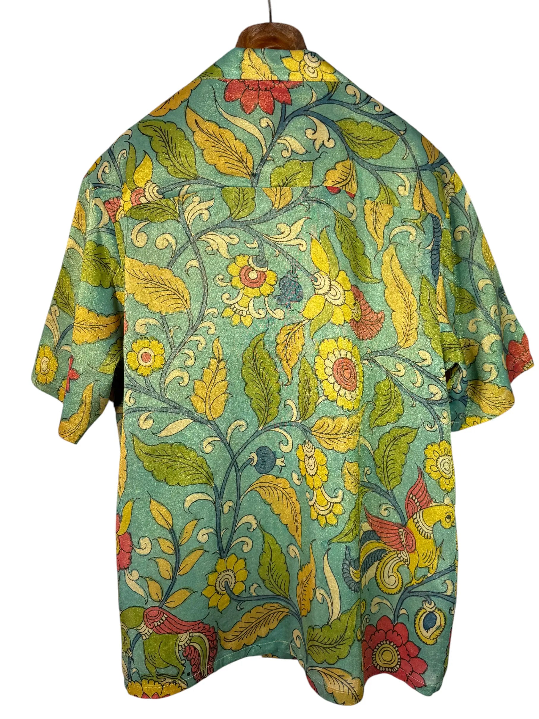 Camicia Etnica Seta Tussar Organza Fiori Oro - Taglia M